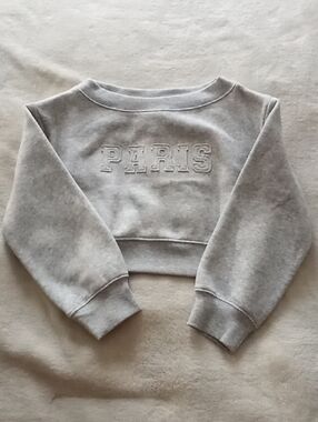 WEEKEND ACADEMY Grey 'PARIS' Cropped Crewneck Sweatshirt SIZE XS-(4-5) NWT